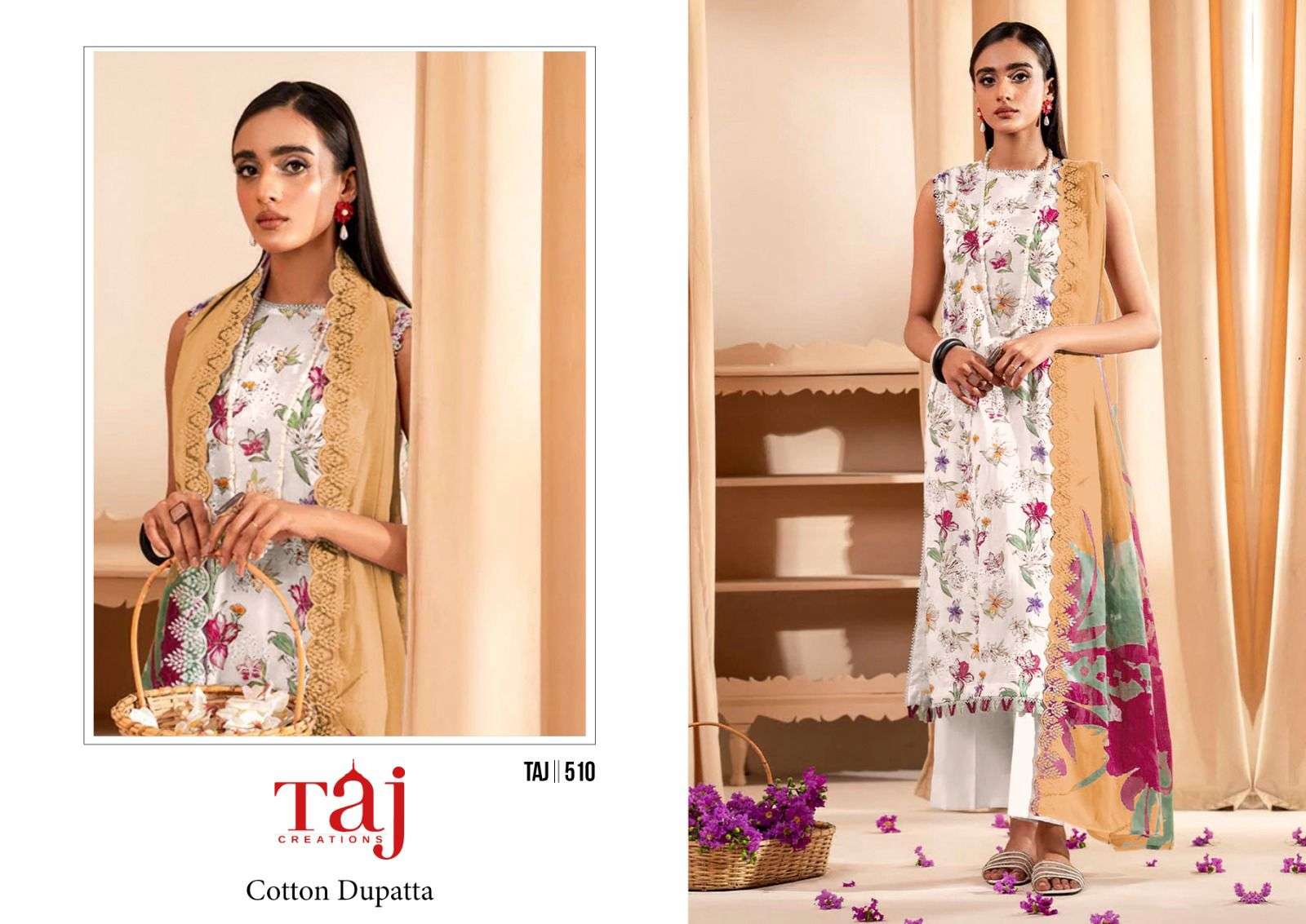 Taj 510 And 511 Cotton Dupatta Pakistani Suits Wholesale catalog