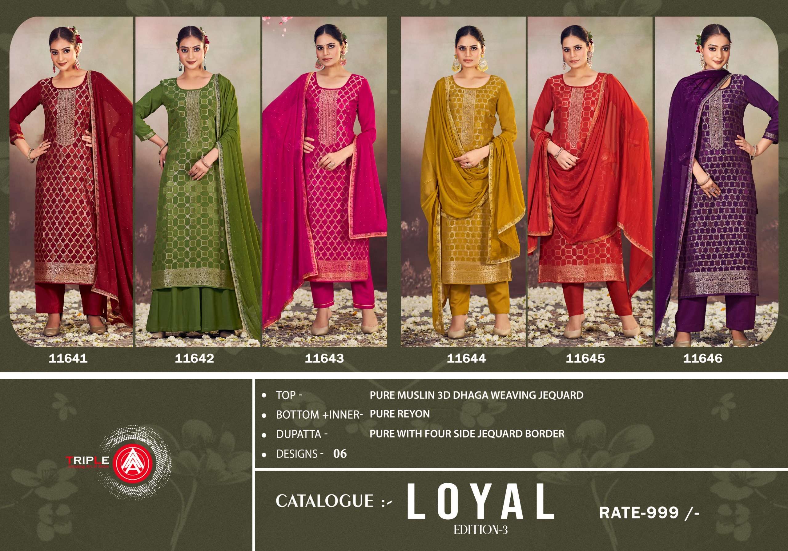 Triplee Aaa Loyal Edition Vol 3 Muslin Designer Salwar Kameez Wholesale catalog