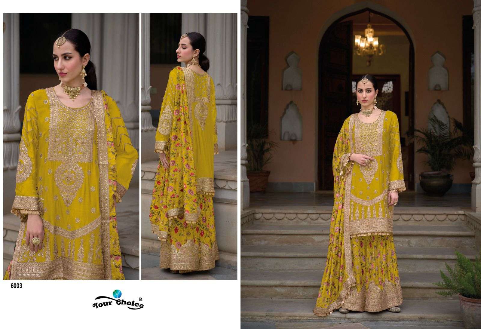 Your Choice Sadaf Gold Designer Chinon Salwar Suit Wholesale catalog