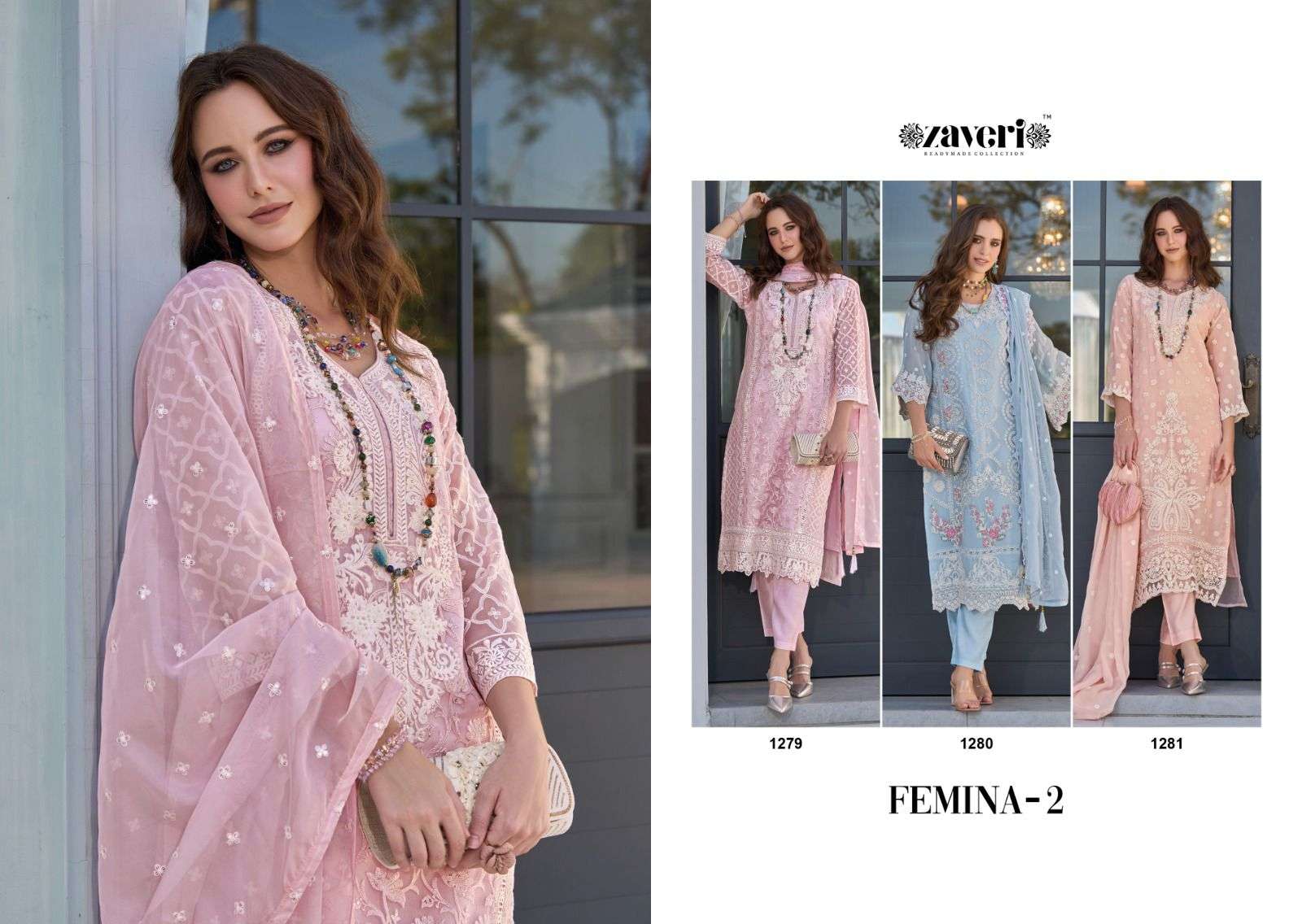 Zaveri Femina Vol 2 Organza Designer Dress Materials Wholesale catalog