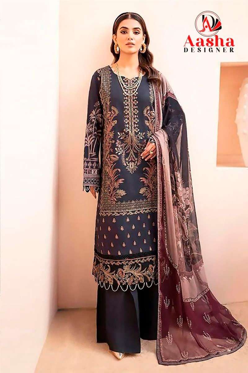 Aasha Chevron Summer Collection Chiffon Dupatta Pakistani Suit Wholesale catalog