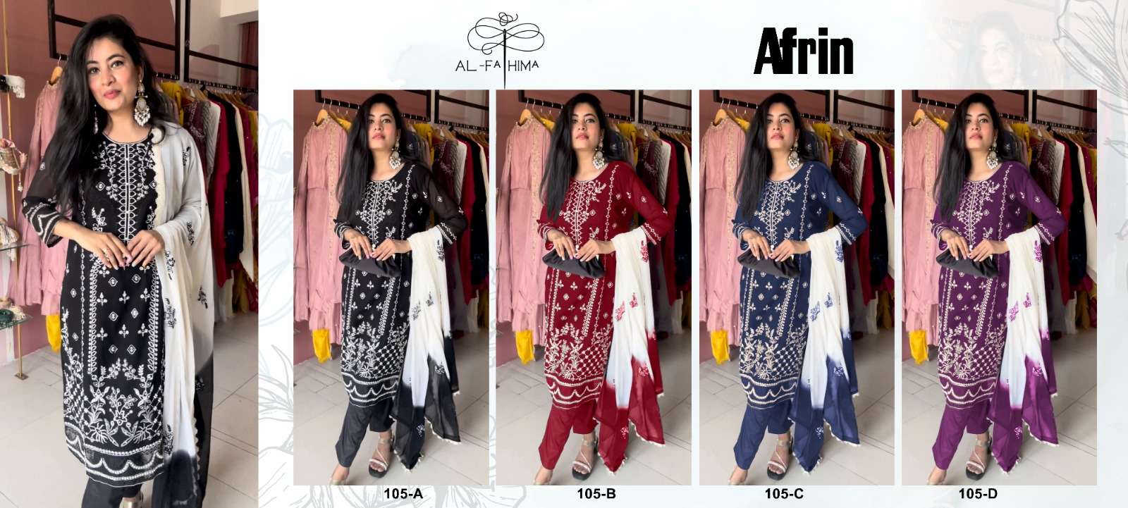 Al Fathima Afrin 105 Georgette Salwar Kameez Wholesale catalog