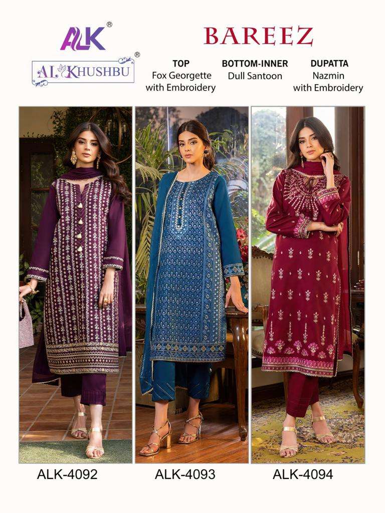 Alk Khushbu Bareez Vol 1 Georgette Pakistani Suit Wholesale catalog