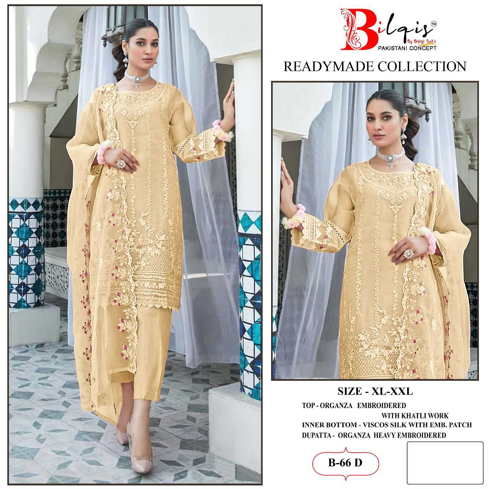 Bilqis B 66 A To D Organza Pakistani Suits Wholesale catalog