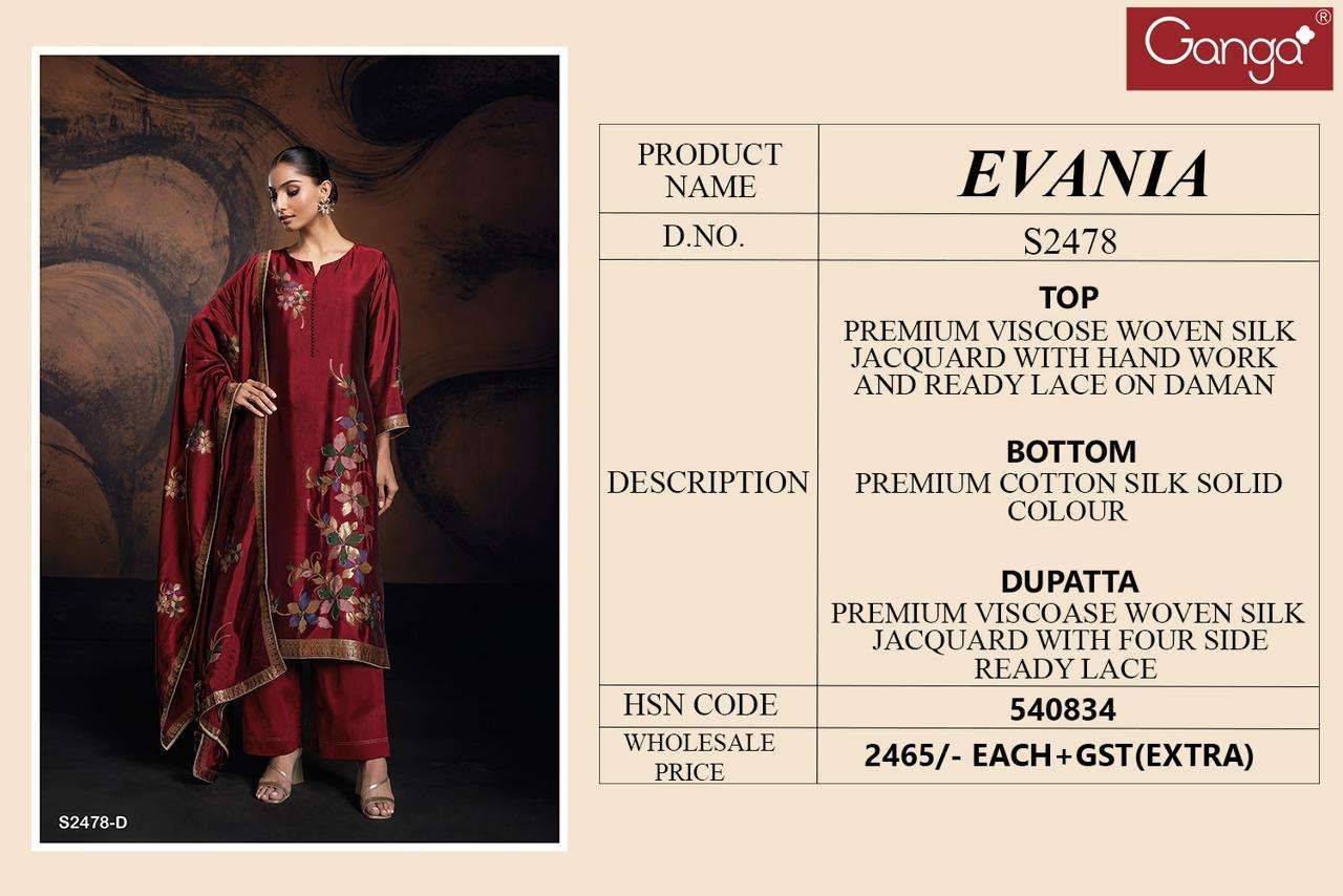 Ganga EVANIA 2478 Dress Materials Wholesale catalog