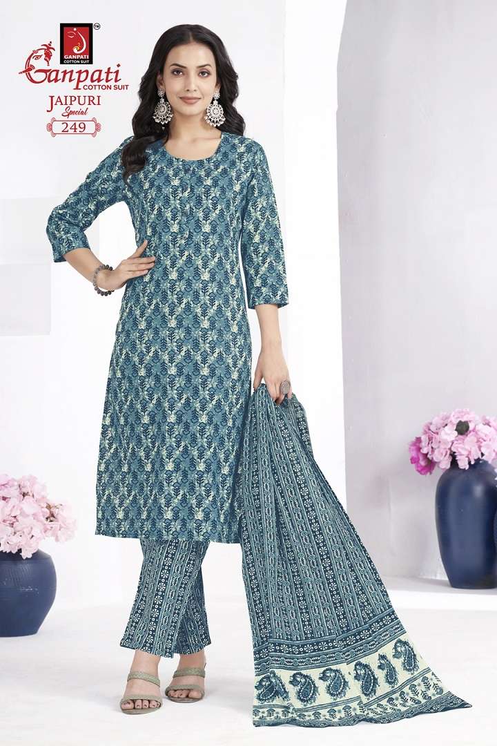 Ganpati Jaipuri Special Vol-10 – A-Line Cut Kurti Pant With Dupatta - Wholesale Catalog