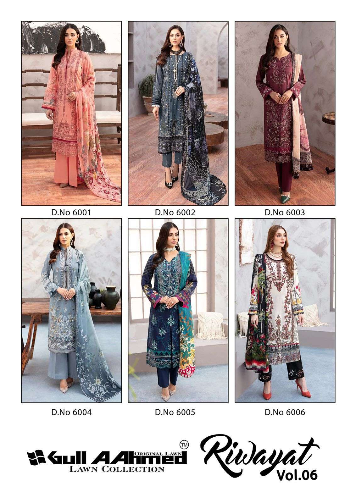 Gull A Ahmed Riwayat Vol 6 Lawn Cotton Dress Material Wholesale catalog