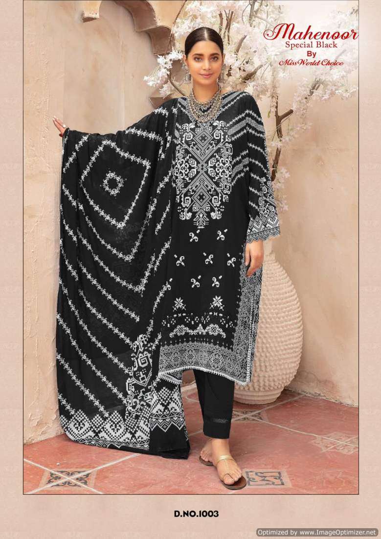 Miss World Mahenoor Black And White Cotton Printed Dress Material Wholesale catalog