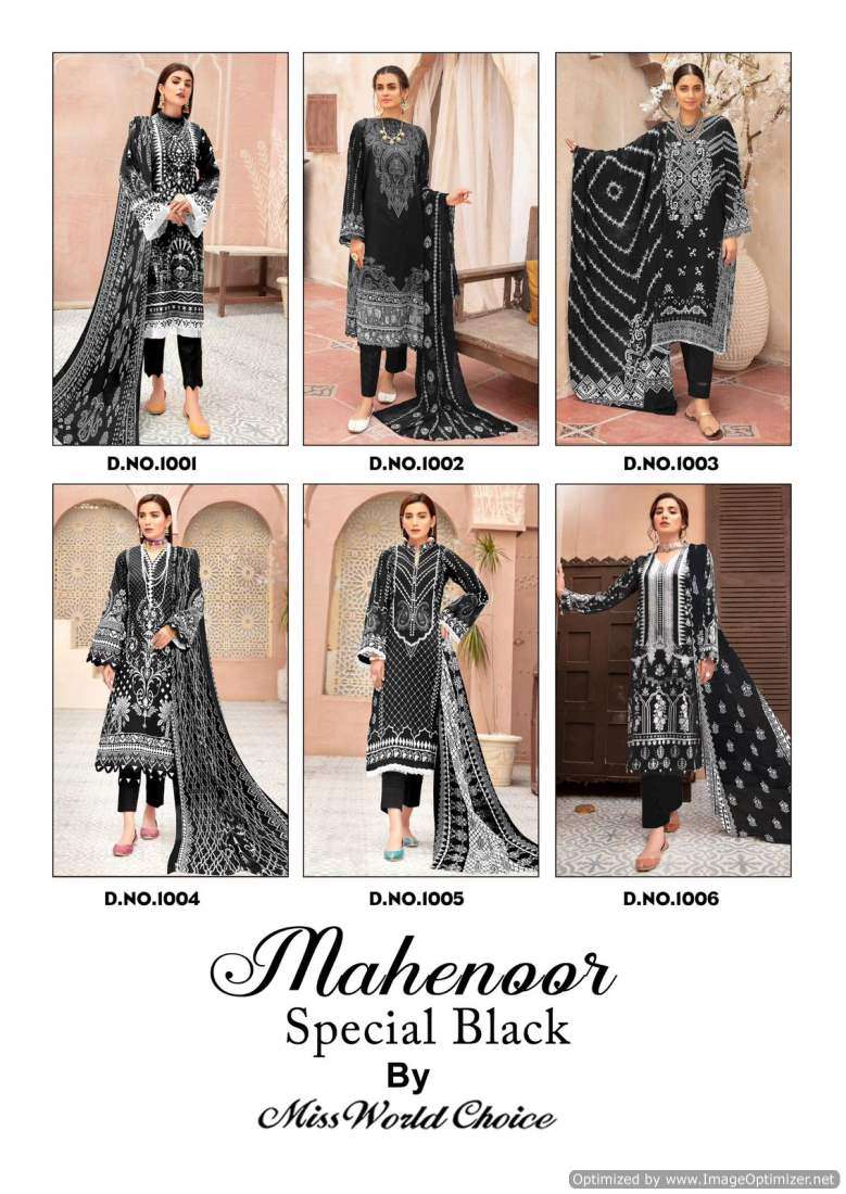 Miss World Mahenoor Black And White Cotton Printed Dress Material Wholesale catalog