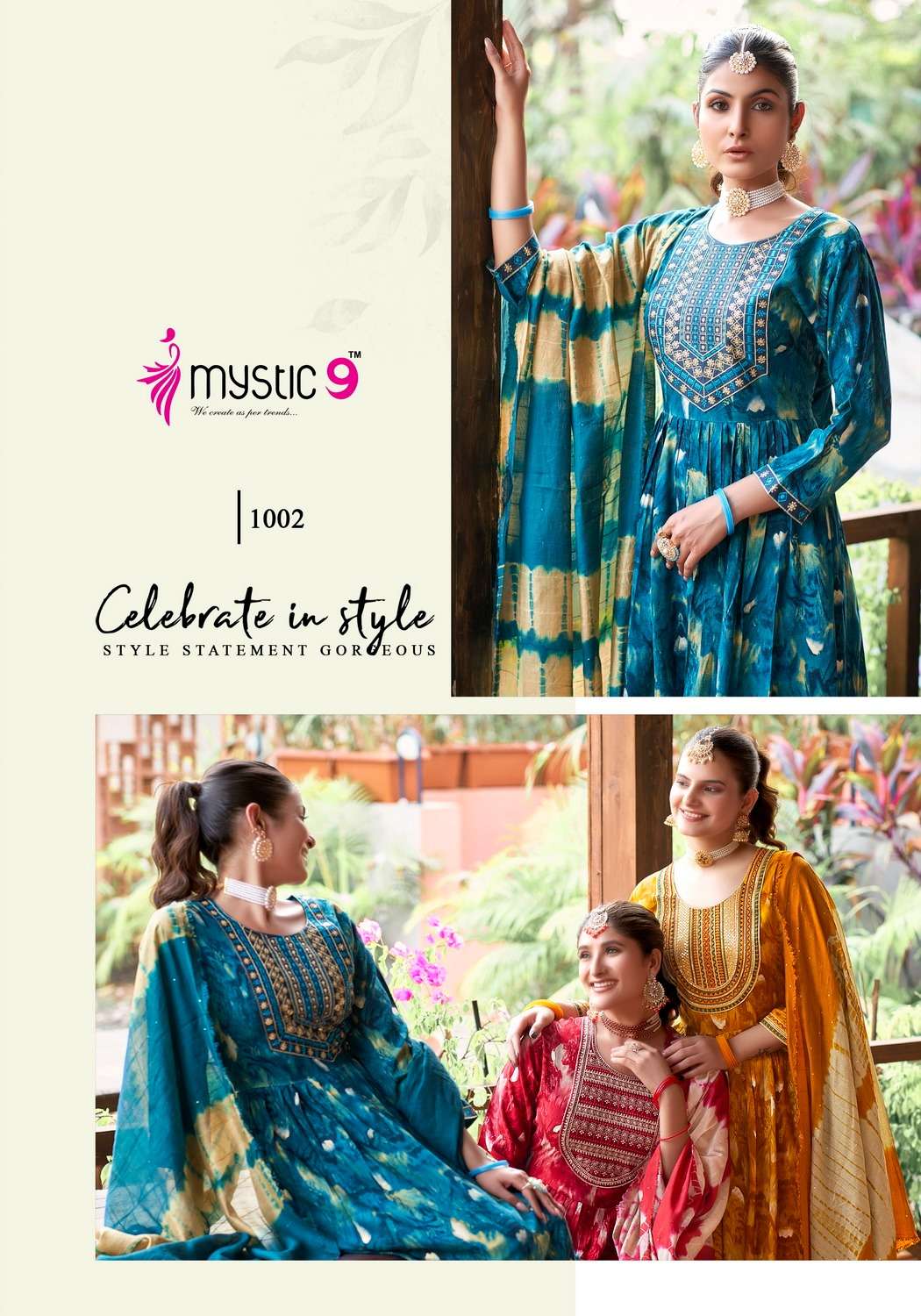 Mystic 9 Shanaya Vol-1 – Umbrella Cut Kurti With Pant And Dupatta - Wholesale Catalog