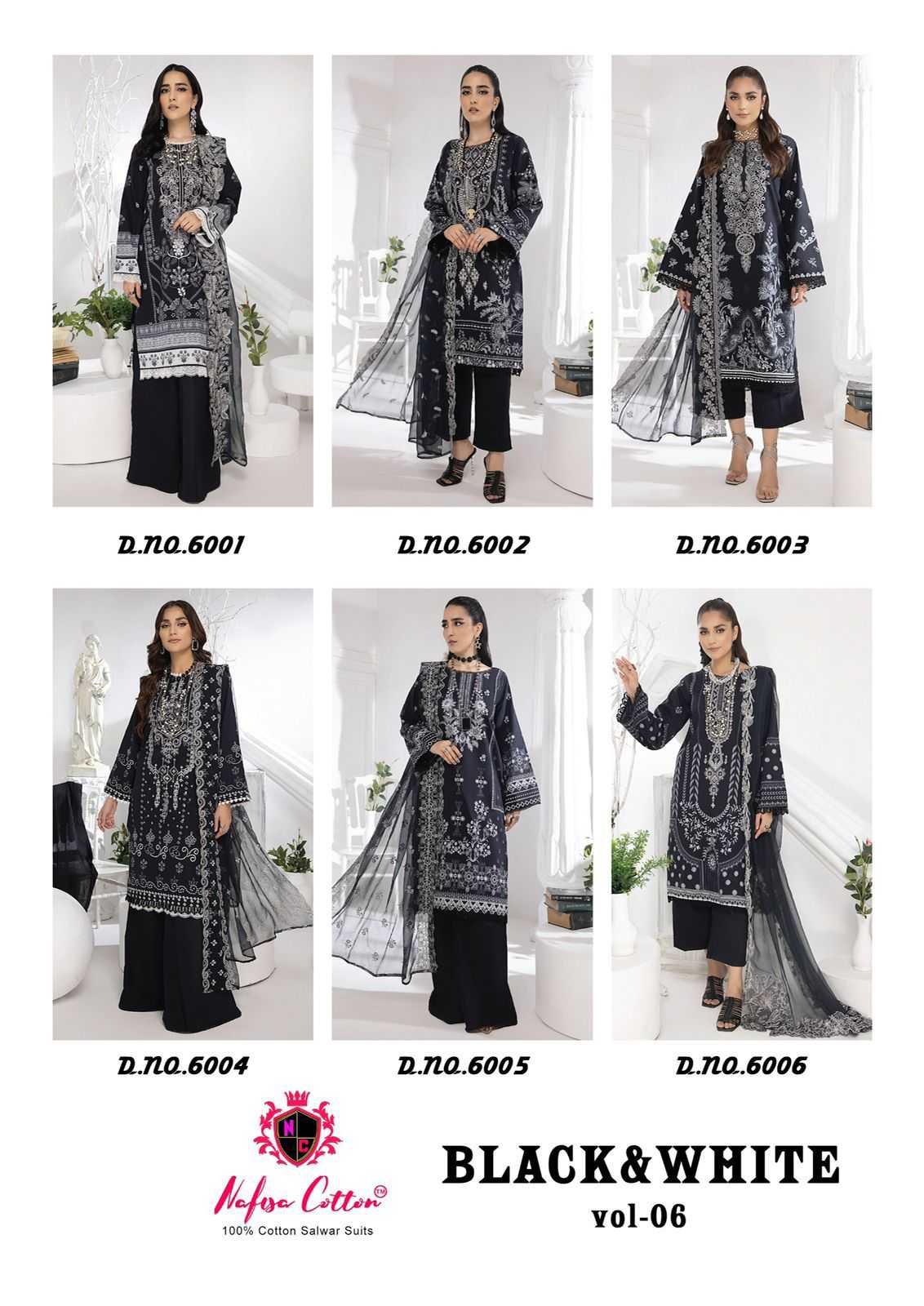 Nafisa Black And White Vol 6 Karachi Cotton Dress Material Wholesale catalog