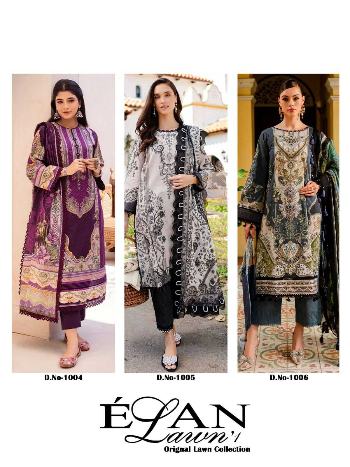 Rang Rasiya Elan Lawn 1 Cotton Karachi Dress Material Wholesale catalog