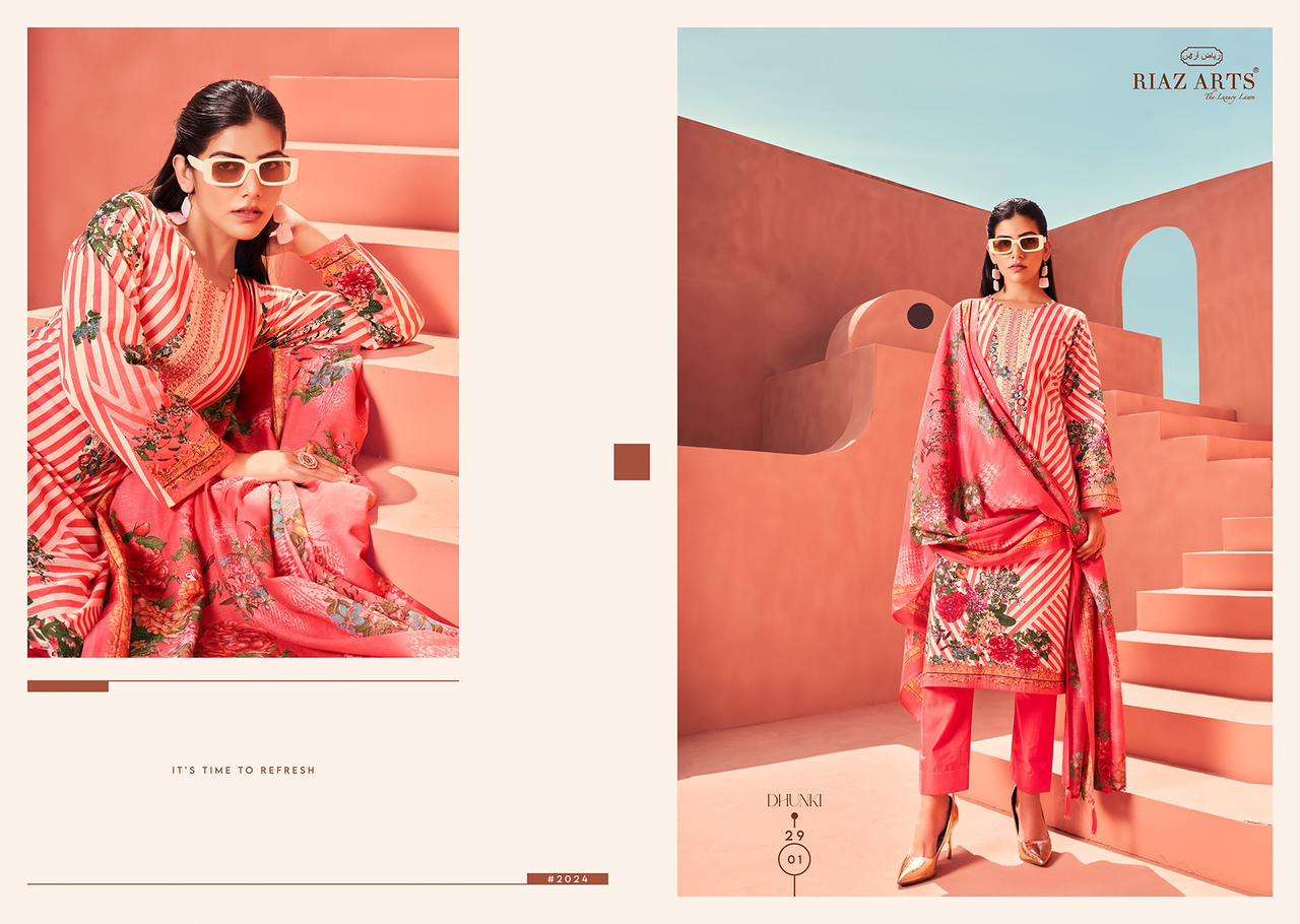 Riaz Arts Dhunki Karachi Lawn Printed Dress Material Wholesale catalog