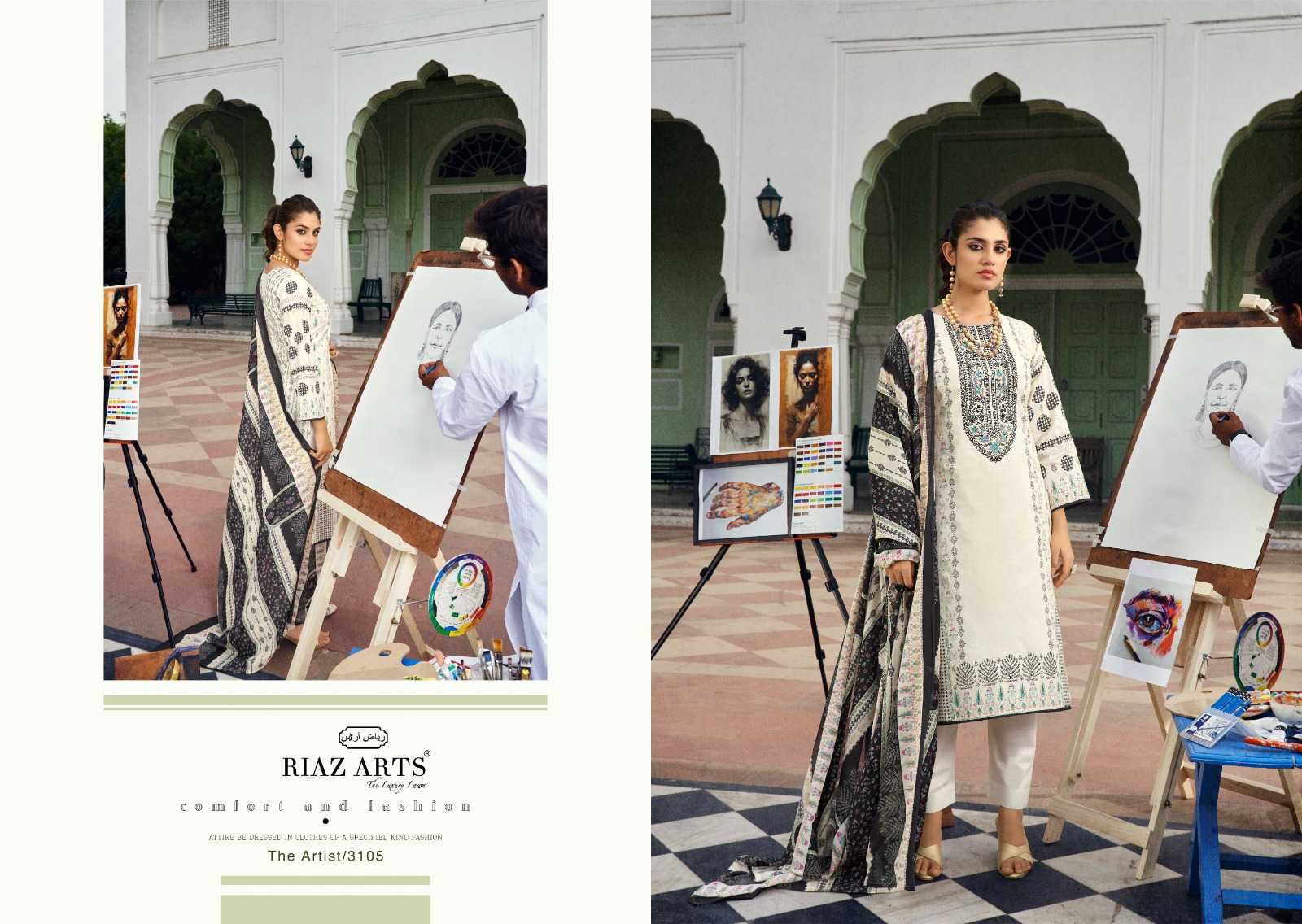 Riaz Arts The Artist Karachi Lawn Printed Dress Material Wholesale catalog