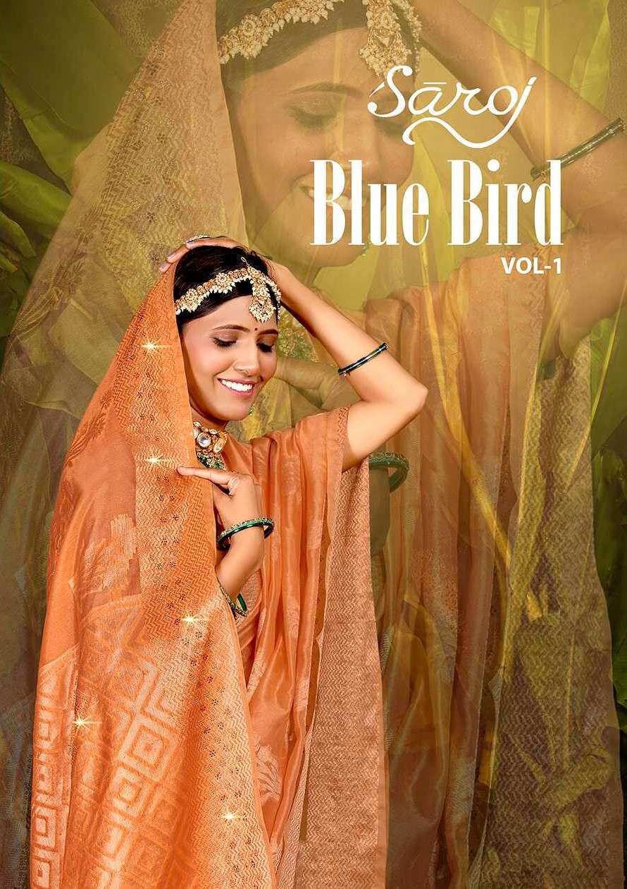 Saroj  Blue Bird Vol - 1 Cotton silk with swarovski Wholesale catalog    