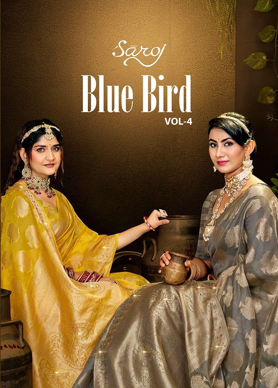 Saroj Blue Bird Vol - 4 Cotton silk with swarovski Saree Wholesale catalog    