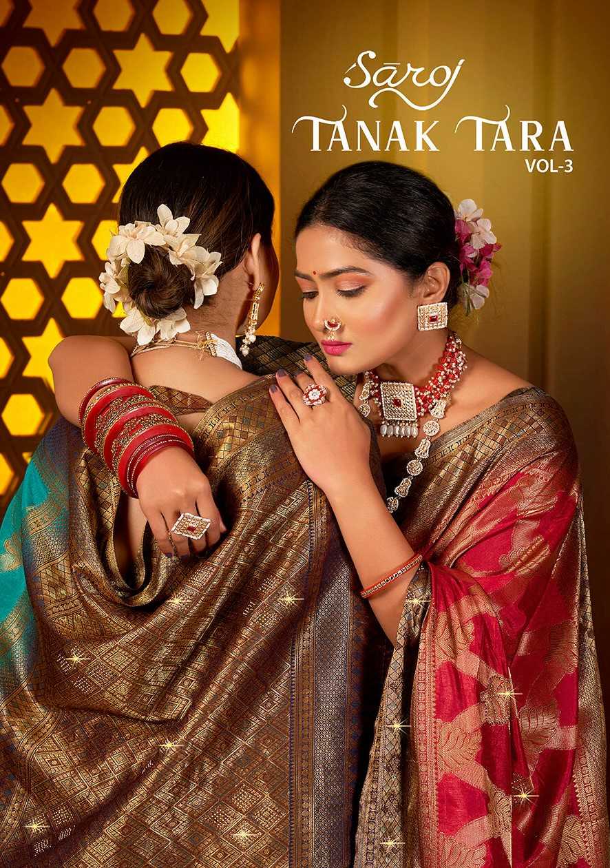Saroj Tanak Tara Vol.3 Soft dolla silk with heavy swarovski work rich pallu saree Wholesale catalog    