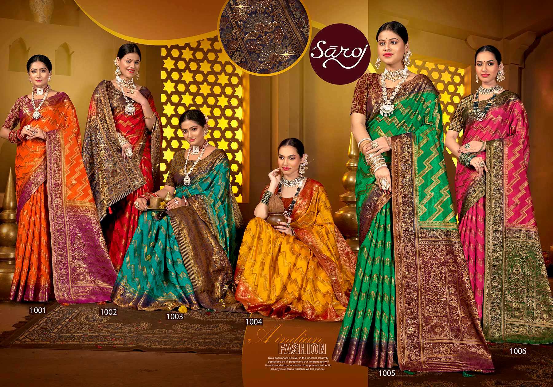 Saroj Tanak Tara Vol.4 Soft dolla silk with heavy swarovski work rich pallu saree Wholesale catalog    