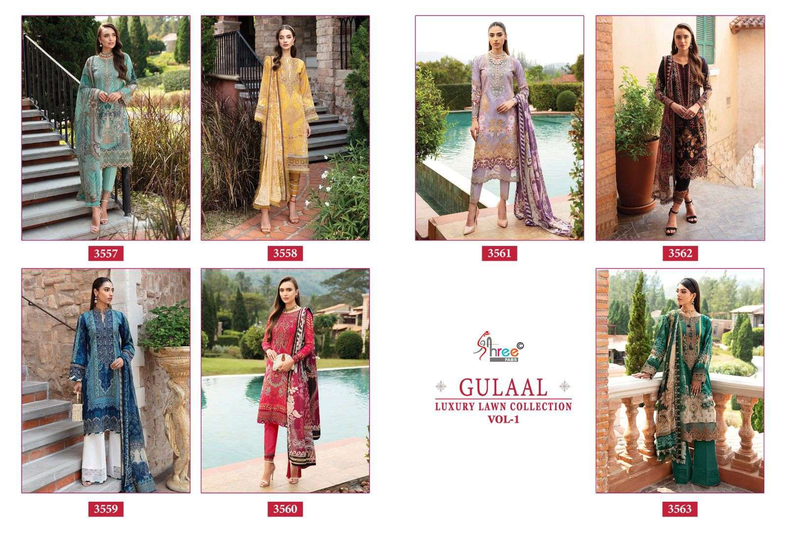 Shree Gulaal Luxury Lawn Vol 1 Cotton Dupatta Pakistani Suit Wholesale catalog