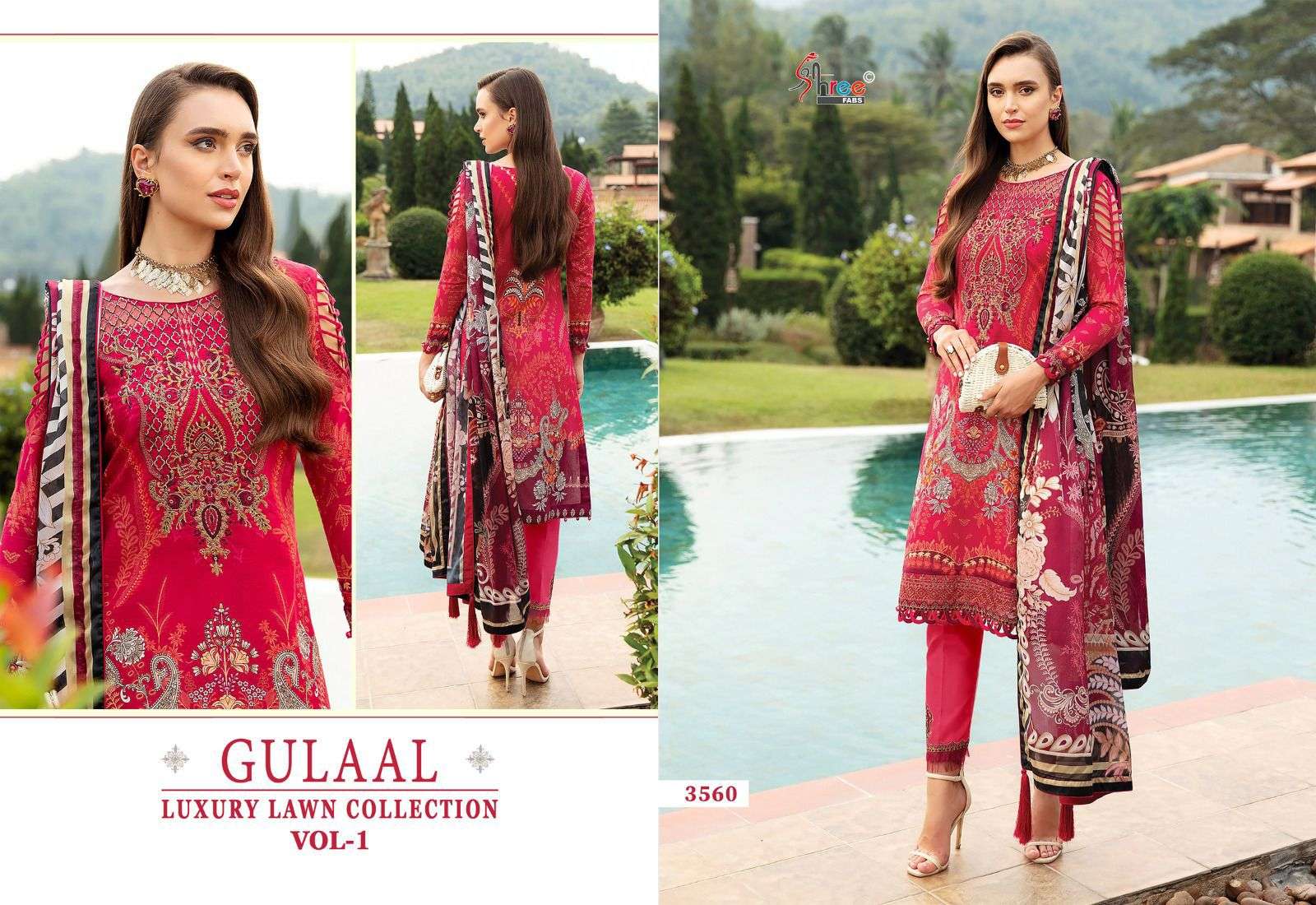 Shree Gulaal Luxury Lawn Vol 1 Cotton Dupatta Pakistani Suit Wholesale catalog