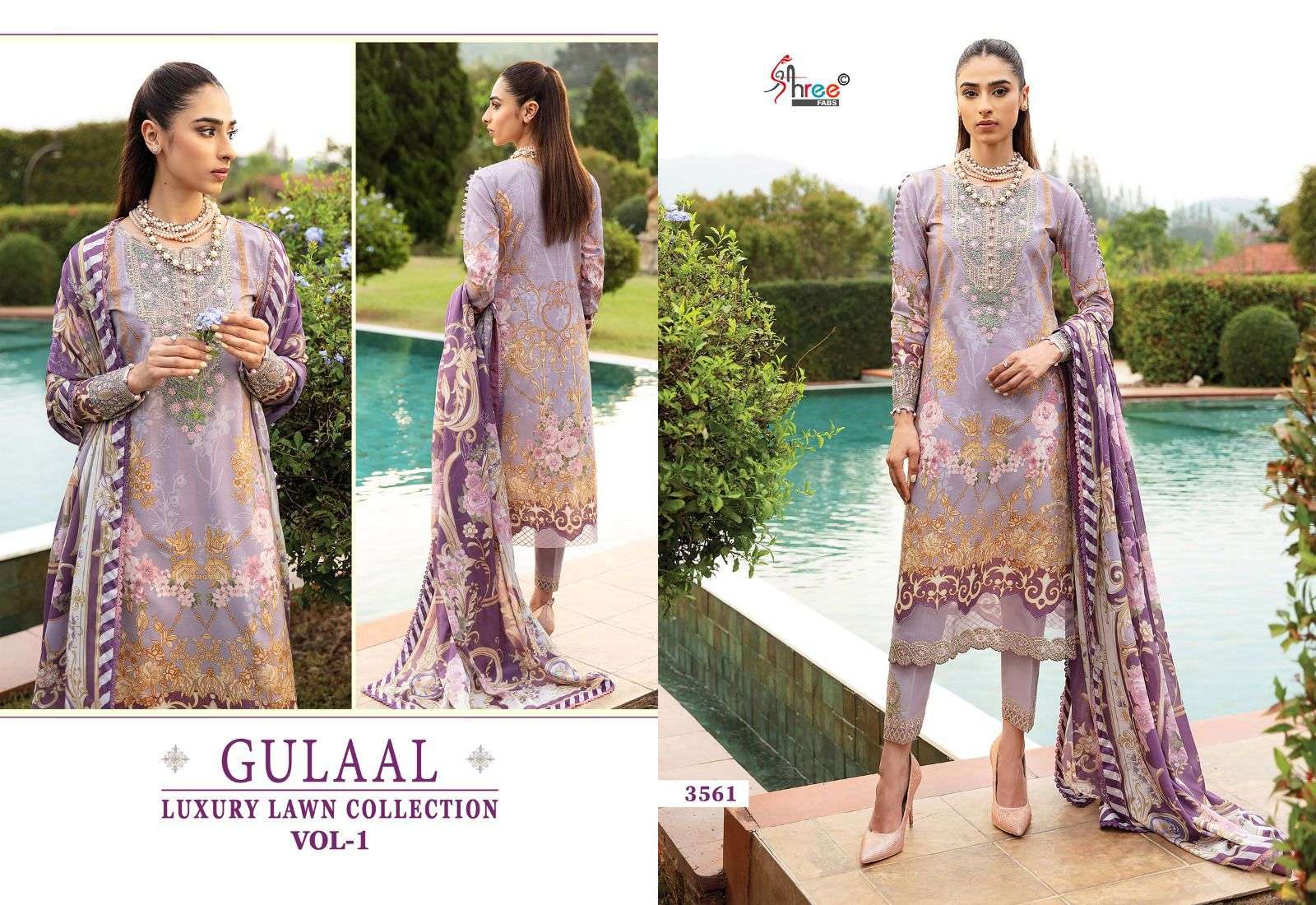 Shree Gulaal Luxury Lawn Vol 1 Cotton Dupatta Pakistani Suit Wholesale catalog