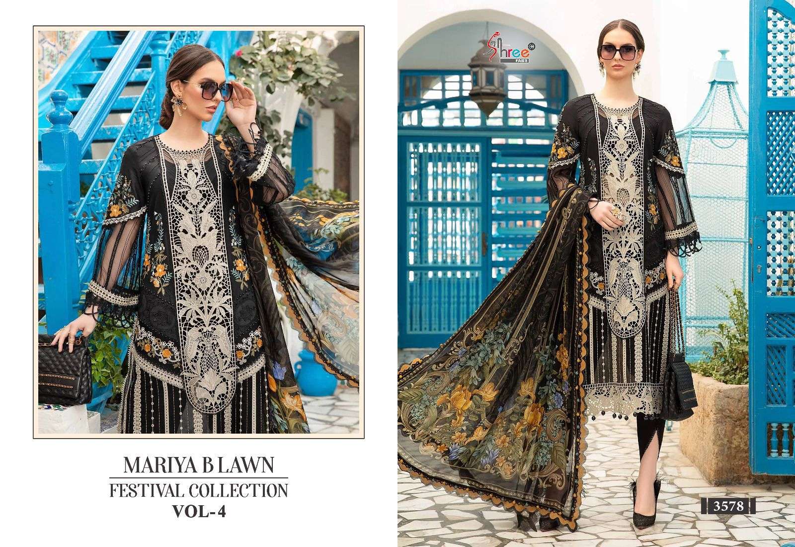 Shree Mariya B Lawn Festival Vol 4 Chiffon Dupatta Pakistani Suits Wholesale catalog