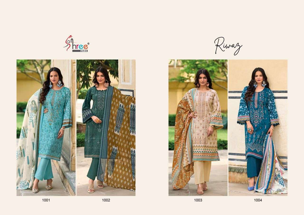 Shree Riwaz Cotton Dupatta Embroidery Salwar Suits Wholesale catalog