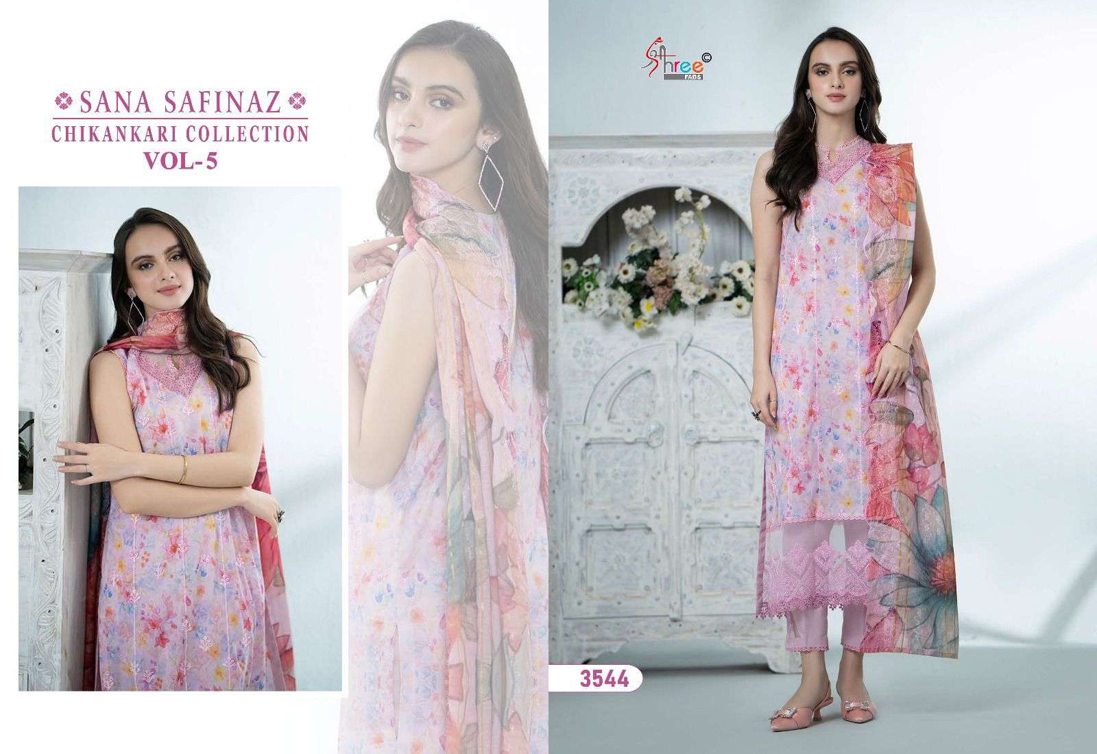 Shree Sana Safinaz Chikankari Vol 5 Chiffon Dupatta Salwar Suit Wholesale catalog