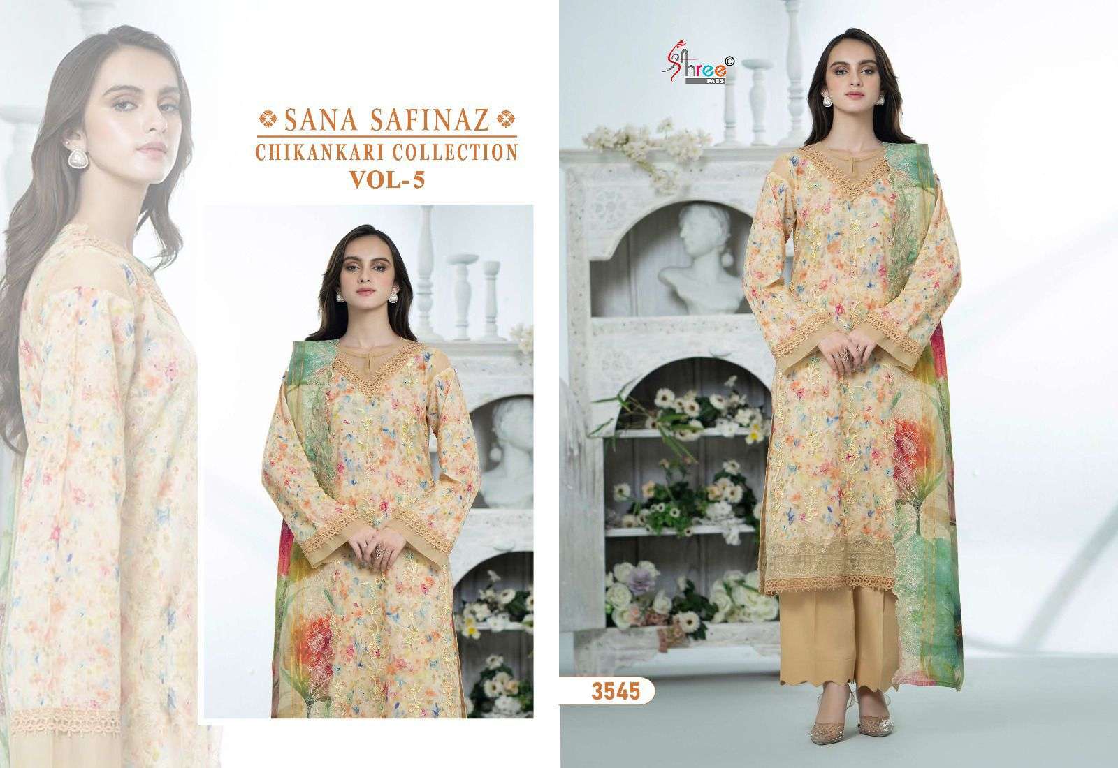 Shree Sana Safinaz Chikankari Vol 5 Chiffon Dupatta Salwar Suit Wholesale catalog