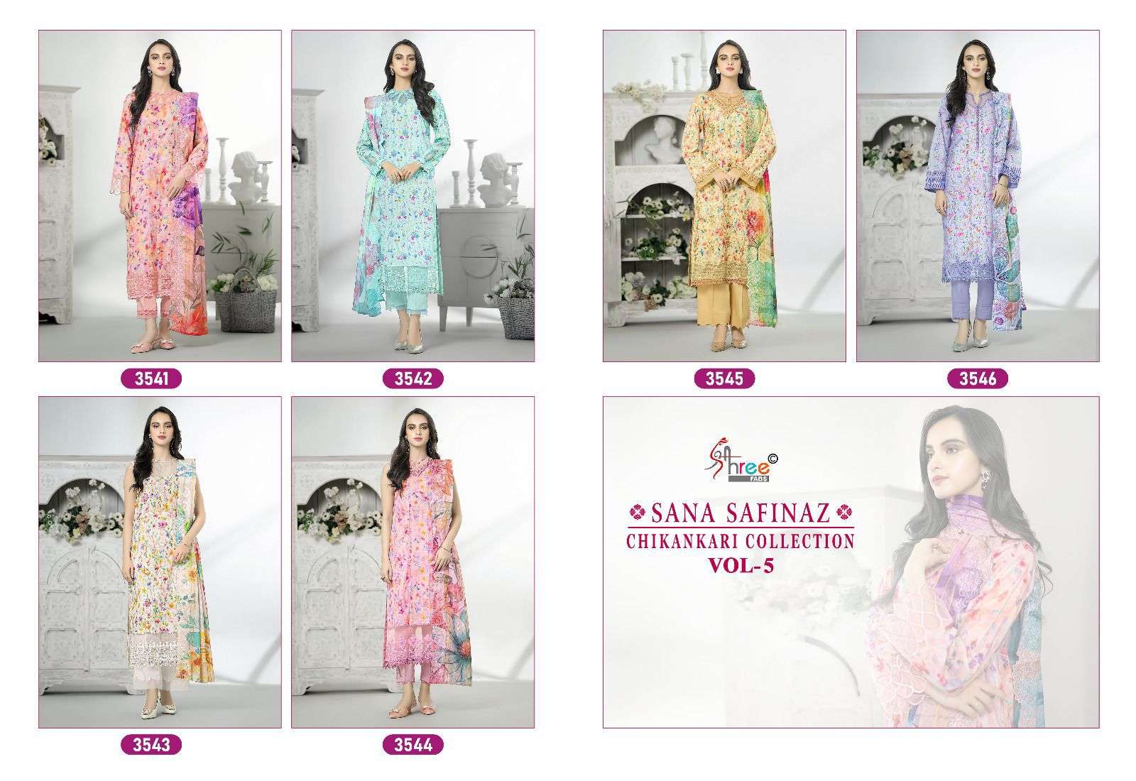 Shree Sana Safinaz Chikankari Vol 5 Cotton Dupatta Salwar Suit Wholesale catalog