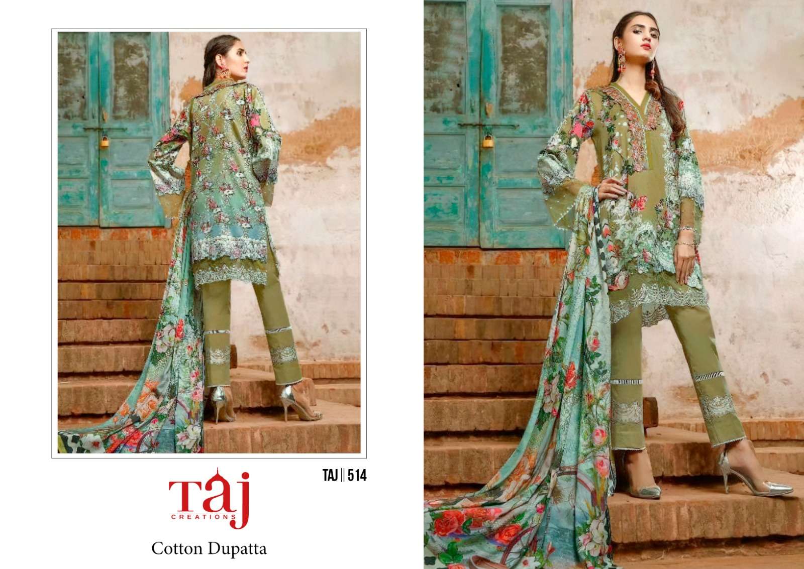 Taj 512 And 514 Chiffon Dupatta Salwar Suits Wholesale catalog