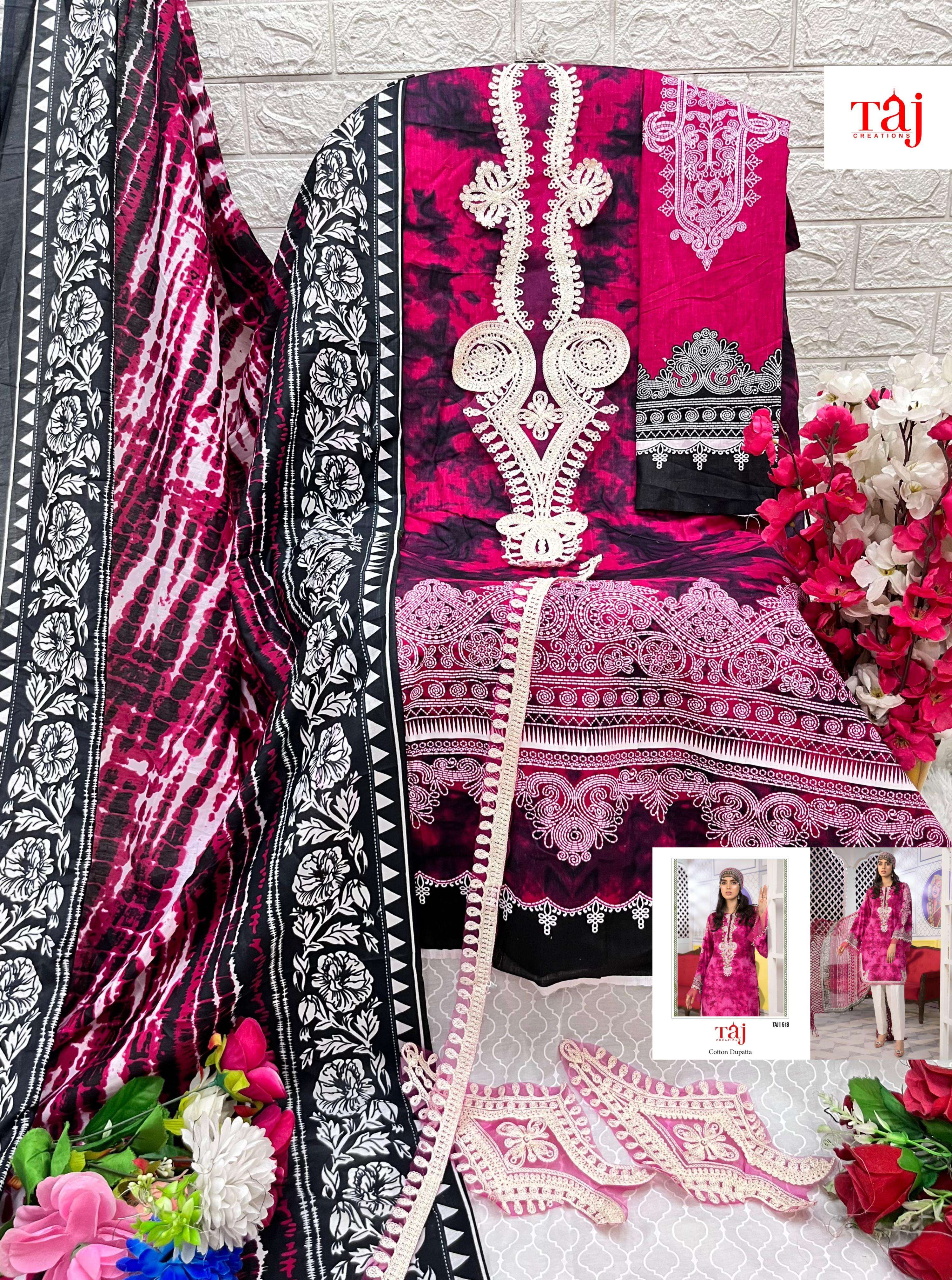 Taj 517 And 518 Cotton Dupatta Salwar Suits Wholesale catalog