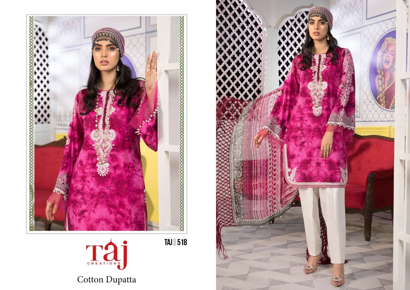 Taj 517 And 518 Cotton Dupatta Salwar Suits Wholesale catalog