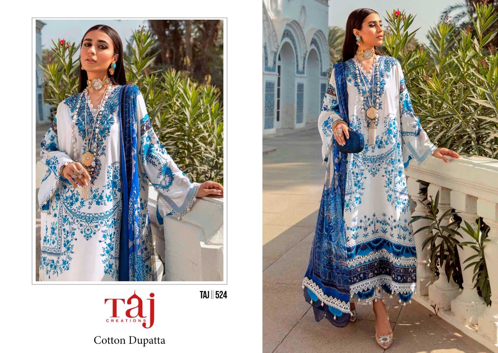 Taj 523 And 524 Chiffon Dupatta Salwar Suits Wholesale catalog