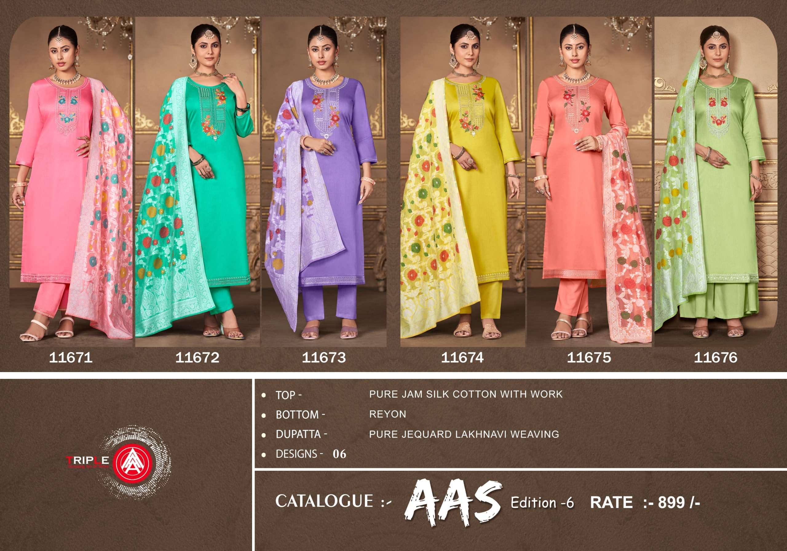 Triple Aaa Aas Edition 6 Jam Cotton Salwar Suits Wholesale catalog