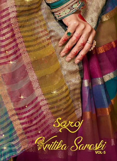 Saroj Kritika Swarovski vol.5 Organza silk saree Wholesale catalog    