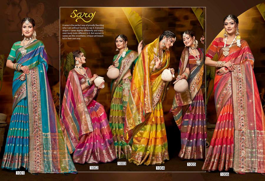 Saroj Kritika Swarovski vol.5 Organza silk saree Wholesale catalog    