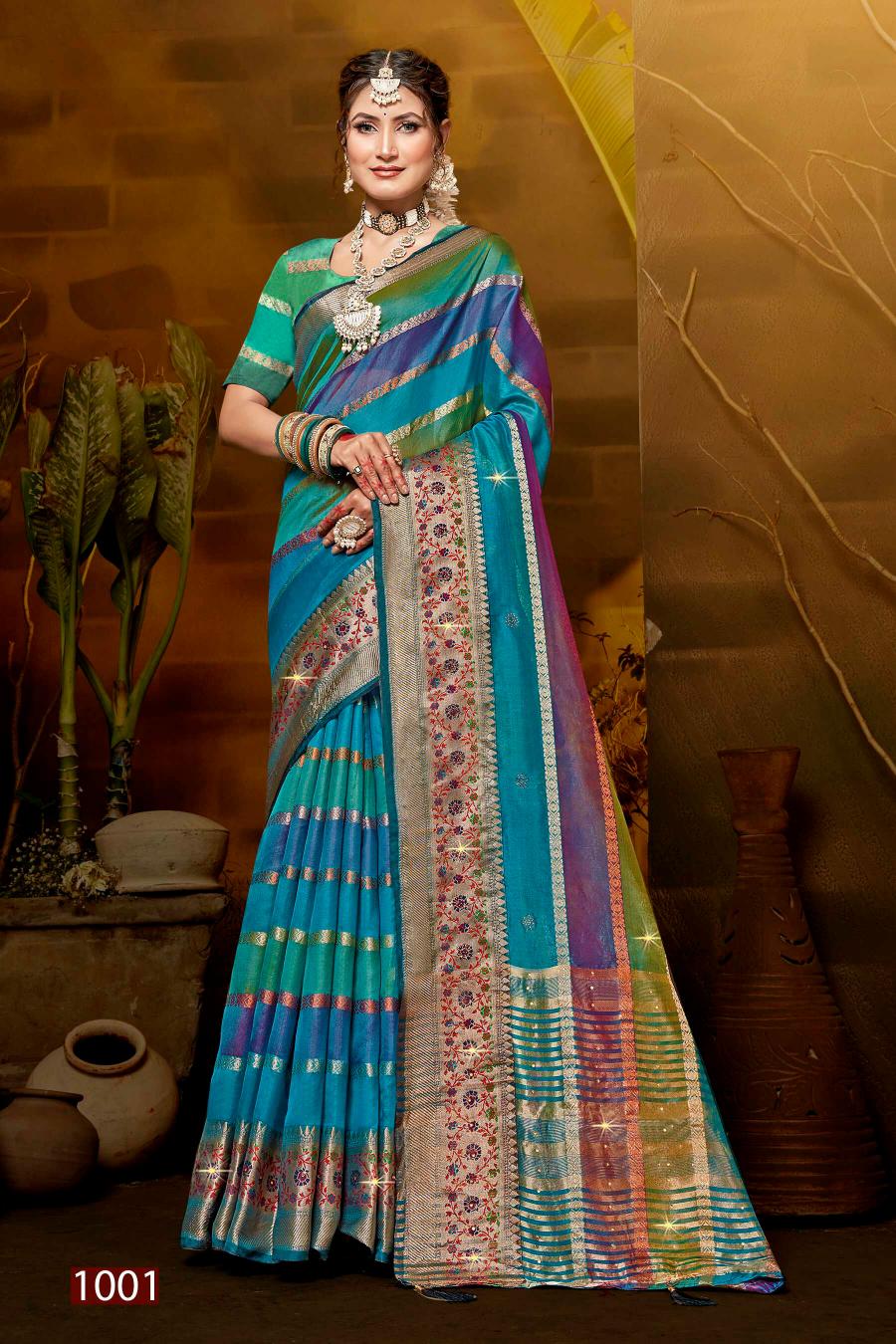 Saroj Kritika Swarovski vol.5 Organza silk saree Wholesale catalog    