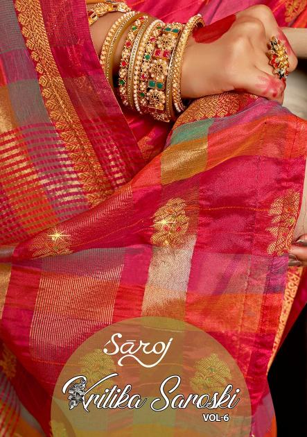 Saroj Kritika Swarovski vol.6 Organza silk saree with swarovski Wholesale catalog    