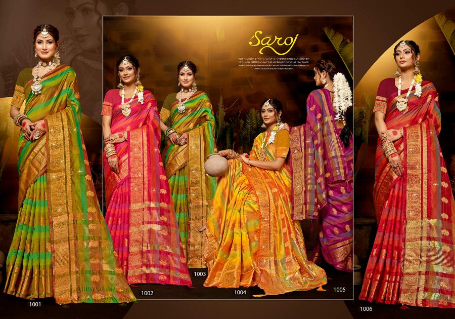 Saroj Kritika Swarovski vol.6 Organza silk saree with swarovski Wholesale catalog    