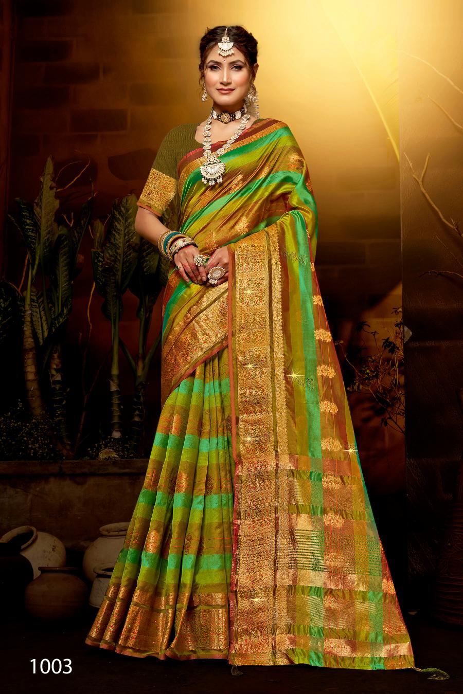 Saroj Kritika Swarovski vol.6 Organza silk saree with swarovski Wholesale catalog    