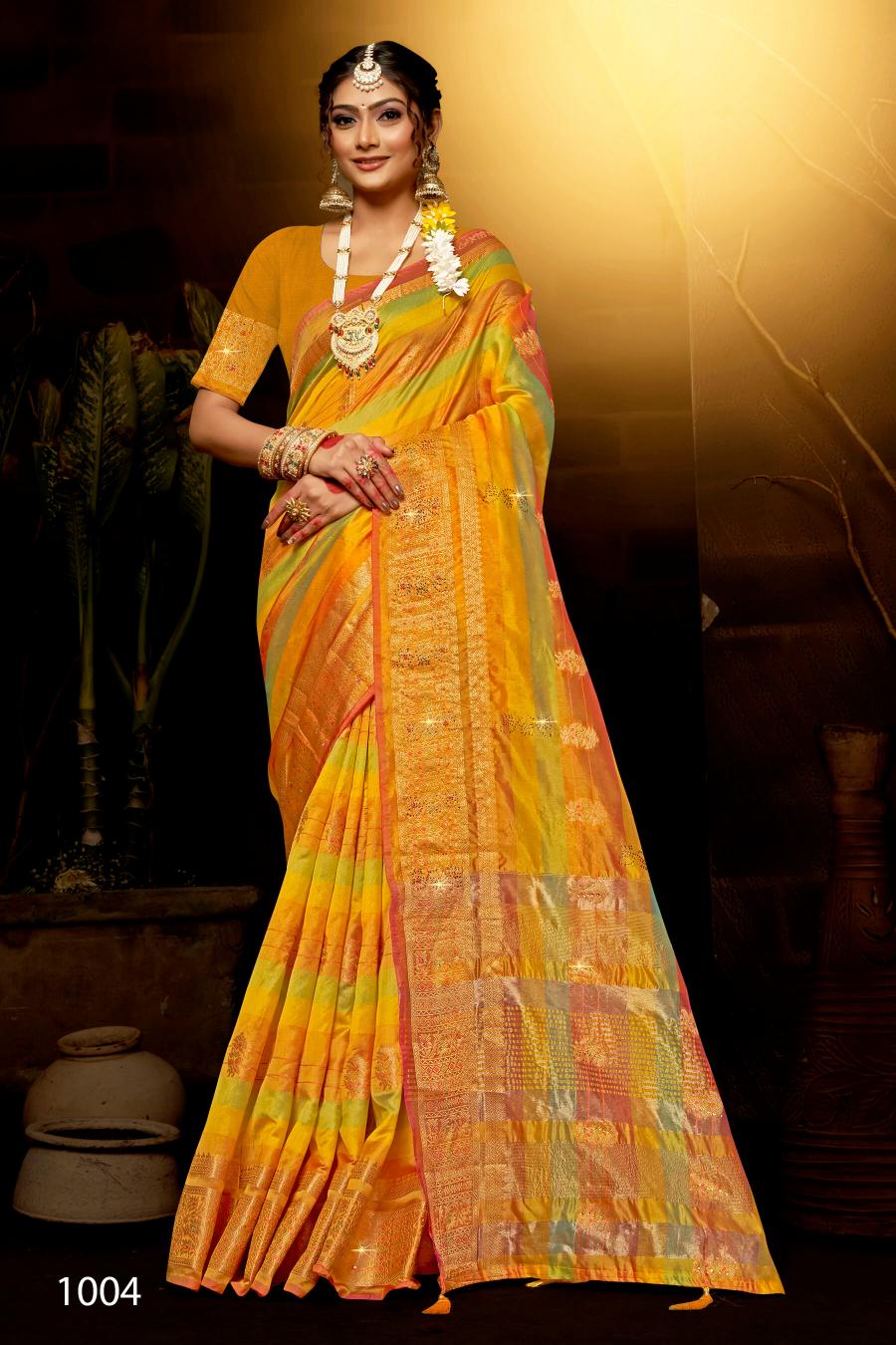 Saroj Kritika Swarovski vol.6 Organza silk saree with swarovski Wholesale catalog    