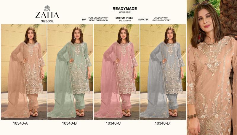 Zaha 10340 A To D Organza Pakistani Suits Wholesale catalog