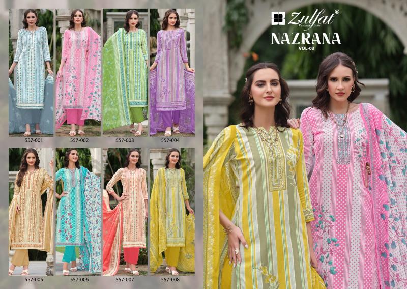 Zulfat Nazrana Vol 3 Cotton Designer Dress Material Wholesale catalog