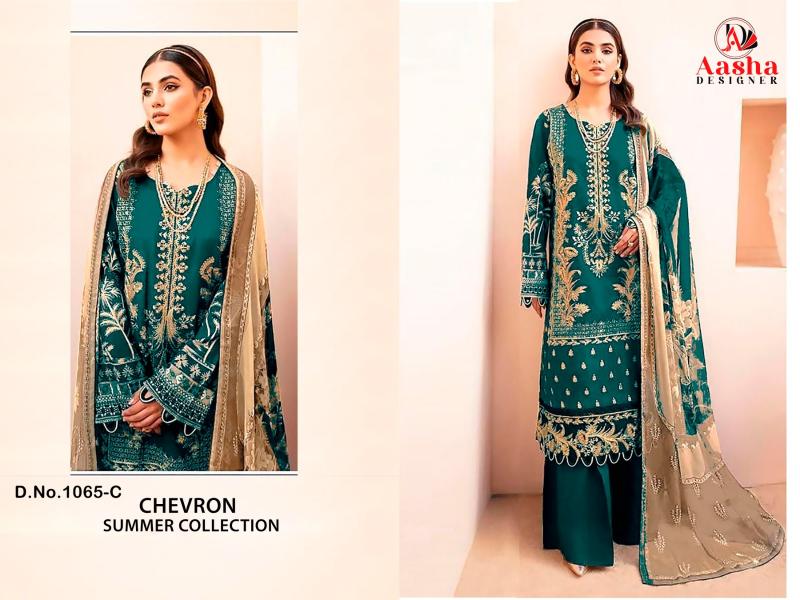 Aasha 1065 A And D Chiffon Dupatta Pakistani Suit Wholesale catalog