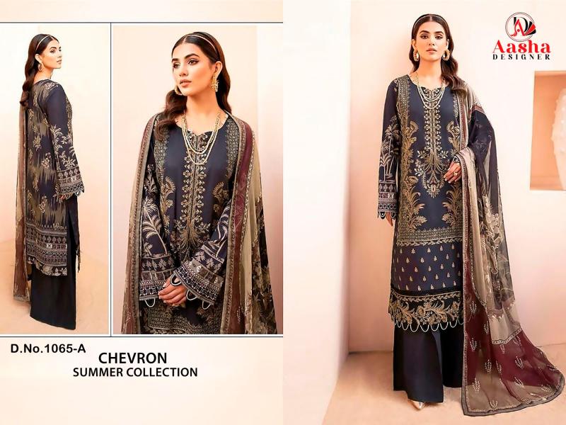 Aasha 1065 A And D Chiffon Dupatta Pakistani Suit Wholesale catalog