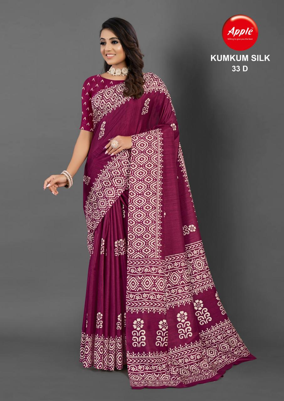 Apple Kumkum vol 33 printed saree wholesale catalog