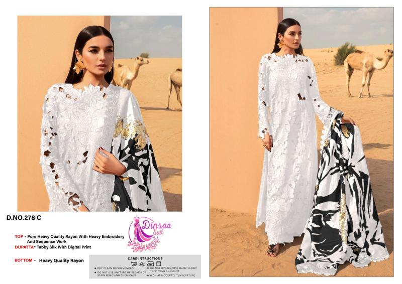 Dinsaa 278 A To C Rayon Embroidered Salwar Kameez Wholesale catalog