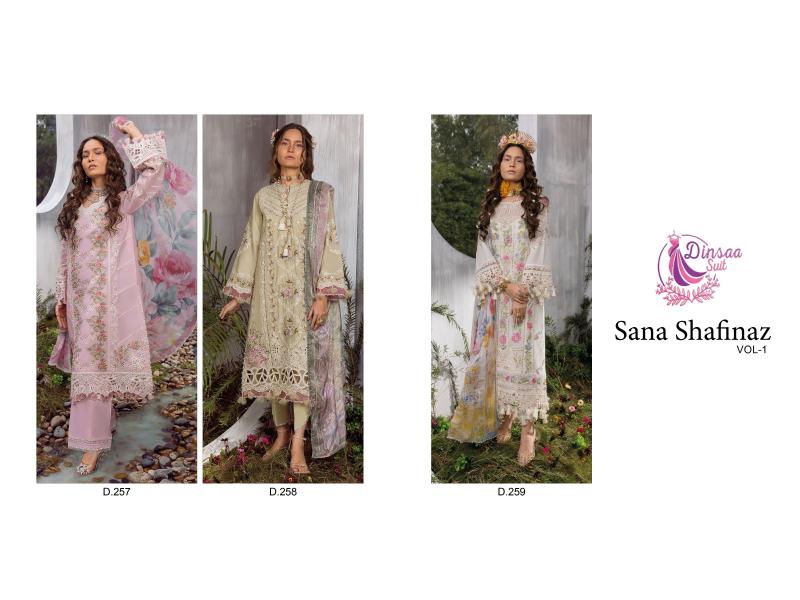 Dinsaa Sana Shafinaz Vol 1 Chiffon Dupatta Pakistani Suit wholesale catalog