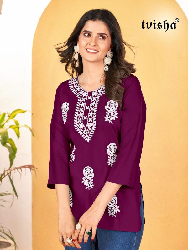 Gulab Heavy Rayon with embroidery chikan work Top Kurti Wholesale catalog